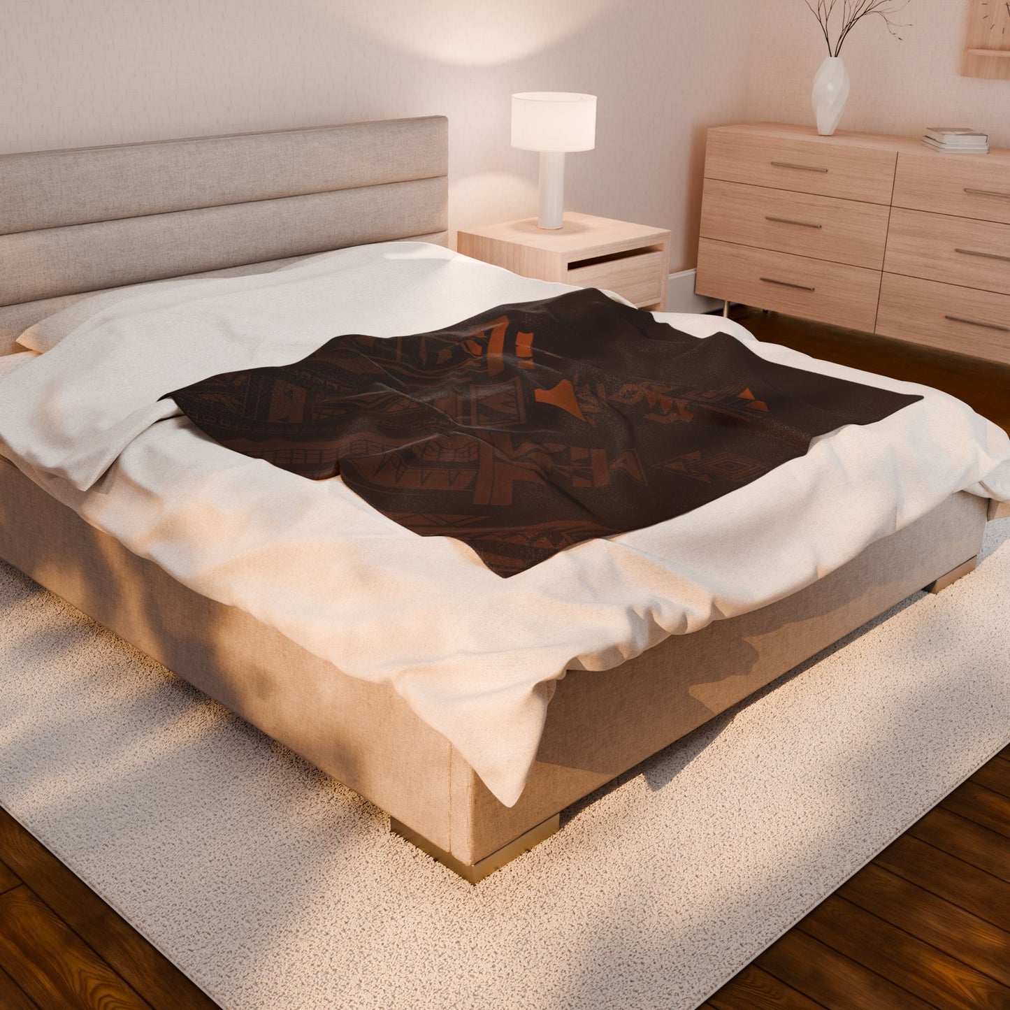 Geometric Tribal Velveteen Plush Blanket – Dark Rustic Masculine Cozy Throw Decor