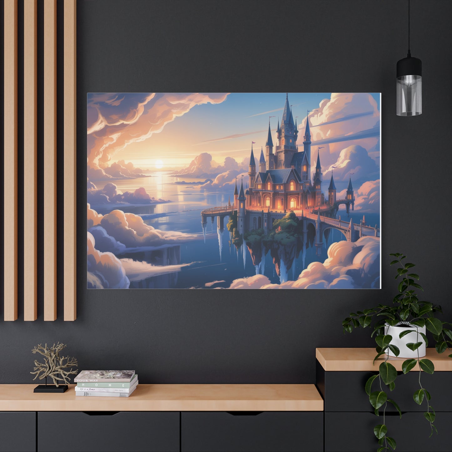 Floating Fantasy Castle Canvas Wall Art – Dreamy Sky Kingdom Landscape for Home, Office & Book Lovers