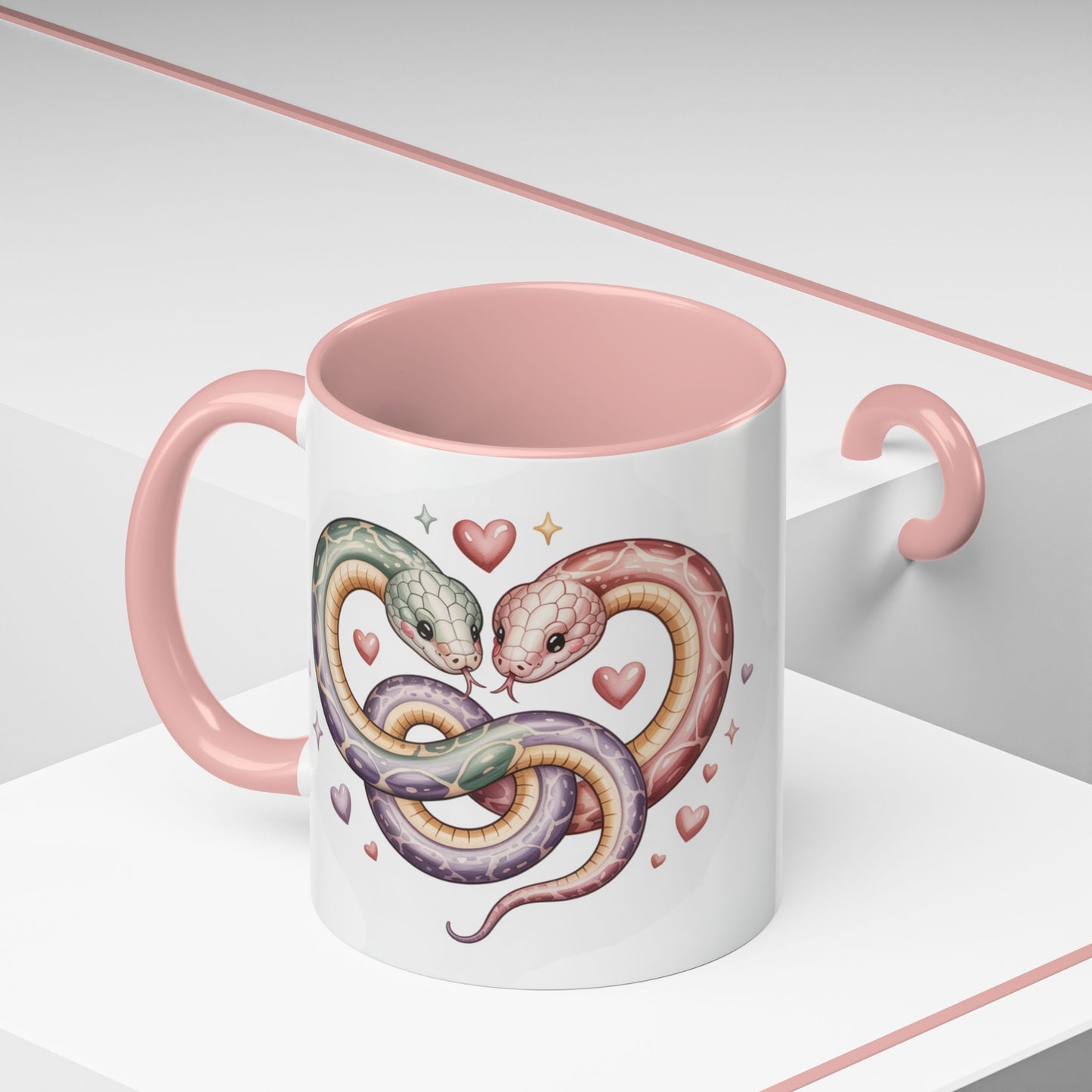 Cute Snake Love Mug | Whimsical Reptile Coffee Cup | Heart Snakes Illustration | Animal Lover Gift | Funny Cute Mug