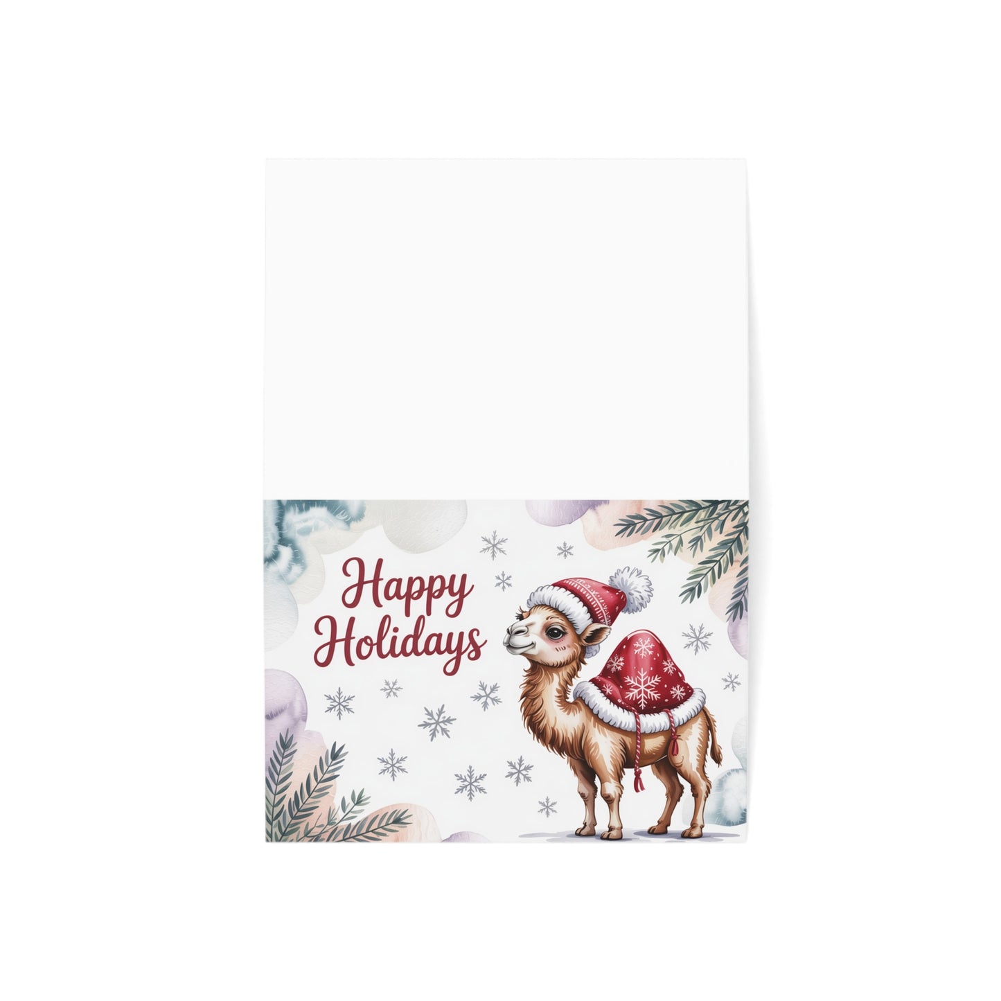 Happy Holidays Camel Greeting Card – Cute Christmas Card with Winter Camel in Santa Hat