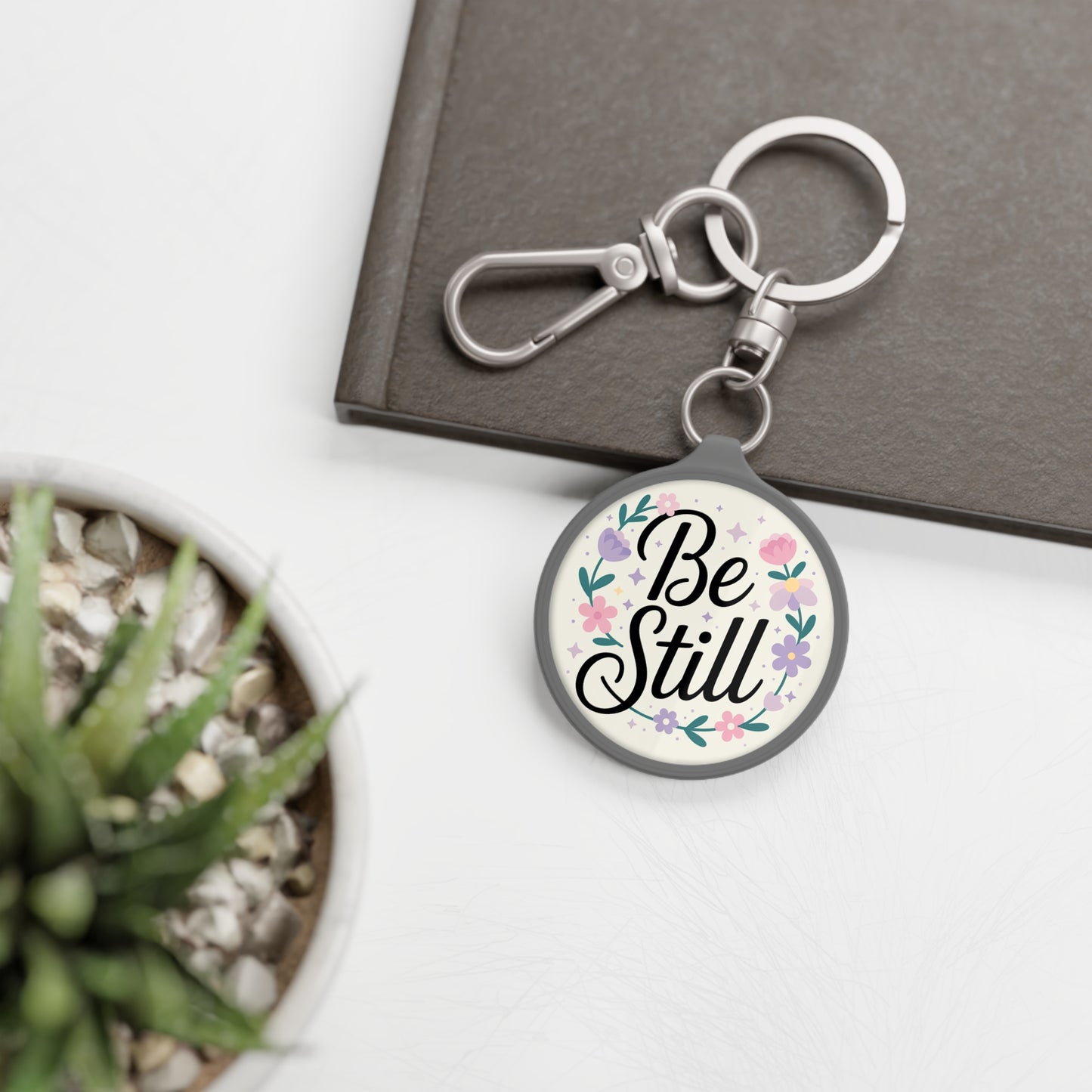 Be Still Keychain – Christian Floral Faith Key Ring | Inspirational Bible Verse Gift