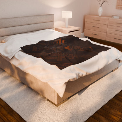 Geometric Tribal Velveteen Plush Blanket – Dark Rustic Masculine Cozy Throw Decor