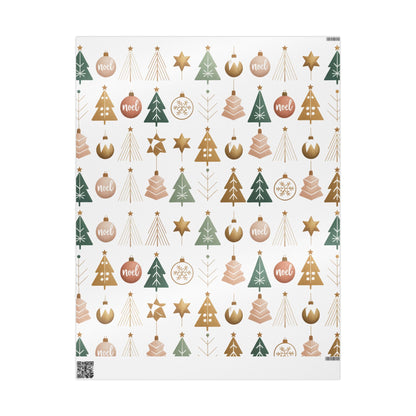Minimalist Christmas Gift Wrap – Modern Tree & Ornament Pattern | Holiday Wrapping Paper