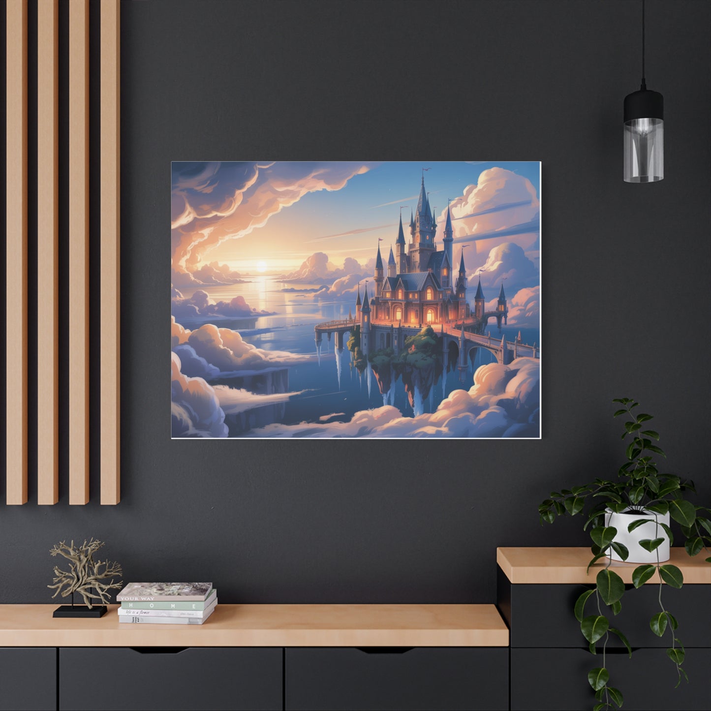 Floating Fantasy Castle Canvas Wall Art – Dreamy Sky Kingdom Landscape for Home, Office & Book Lovers