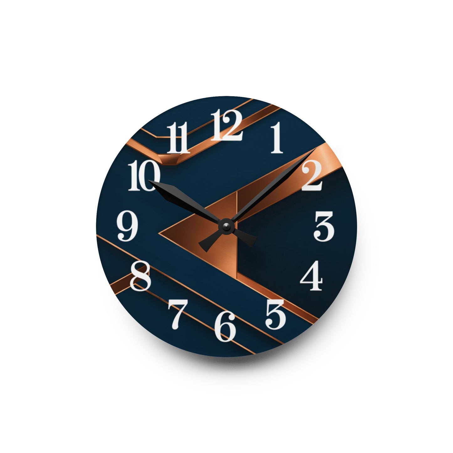Modern Navy & Copper Wall Clock – Geometric Round Clock for Office or Home Decor