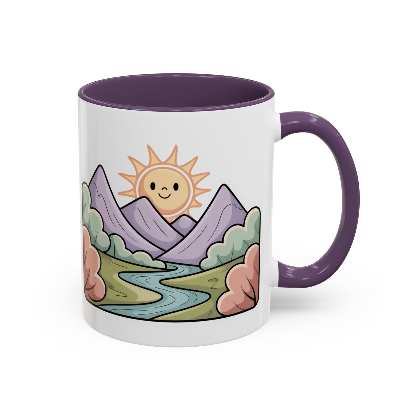 Cute Mountain Sunrise Mug, Nature Lover Coffee Mug, Happy Sun Landscape Cup, Cozy Aesthetic Mug, Outdoorsy Gift Idea