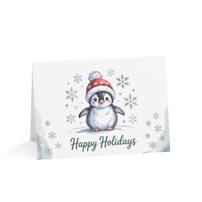 Happy Holidays Penguin Greeting Card – Cute Winter Animal Christmas Card Set for Family & Friends