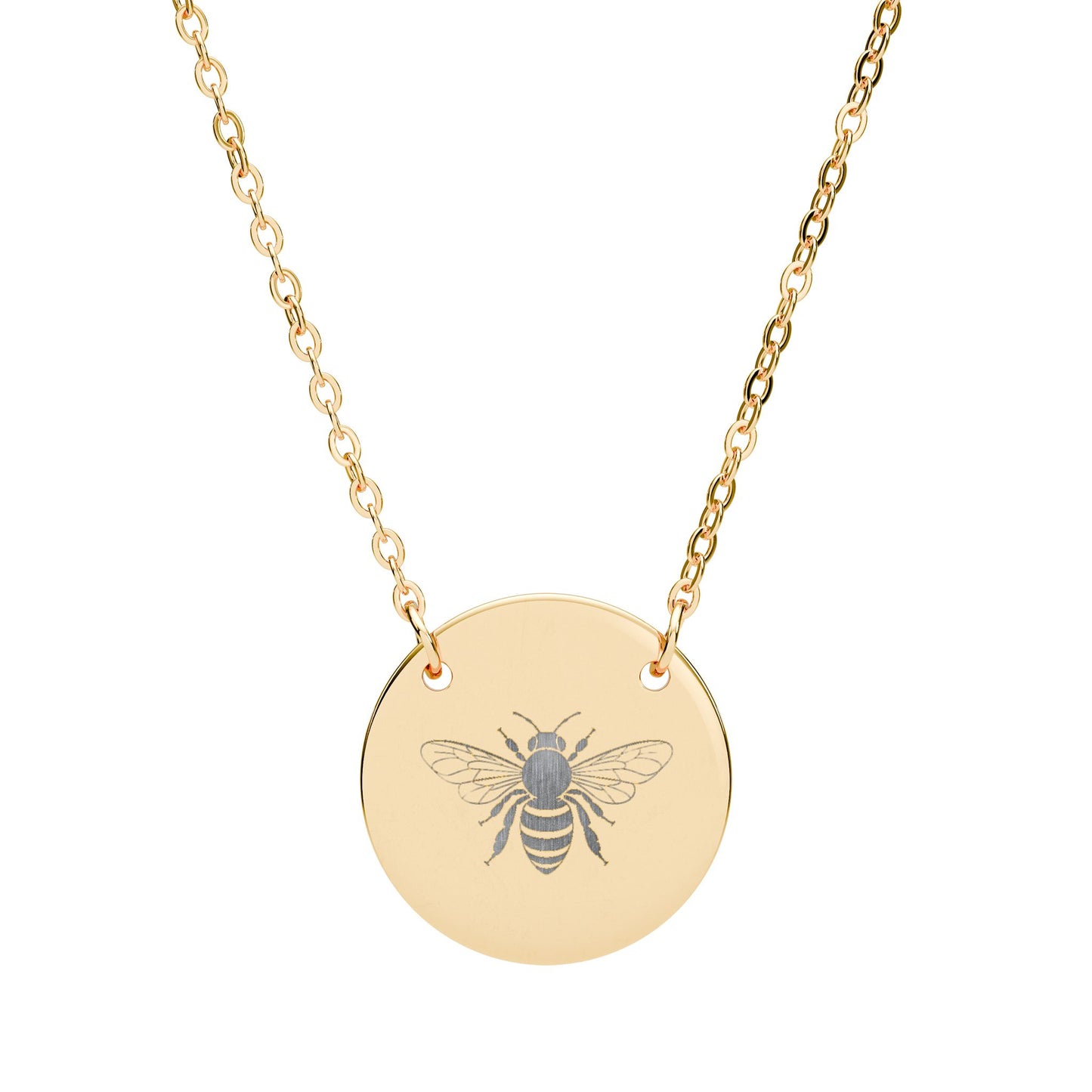 Bee Engraved Circle Necklace, Minimalist Bee Jewelry, Nature Lover Gift, Gold Silver Black Pendant Necklace, Meaningful Everyday Jewelry
