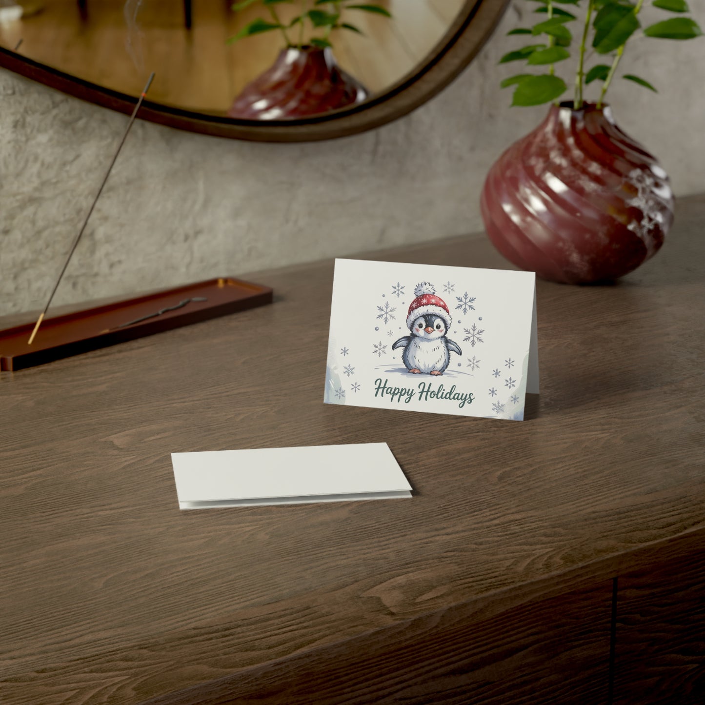 Happy Holidays Penguin Greeting Card – Cute Winter Animal Christmas Card Set for Family & Friends