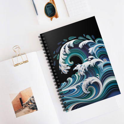 Ocean Wave Journal Notebook, Aesthetic Spiral Notebook, Sea Wave Writing Journal, Coastal Theme Notebook, Ocean Lover Gift