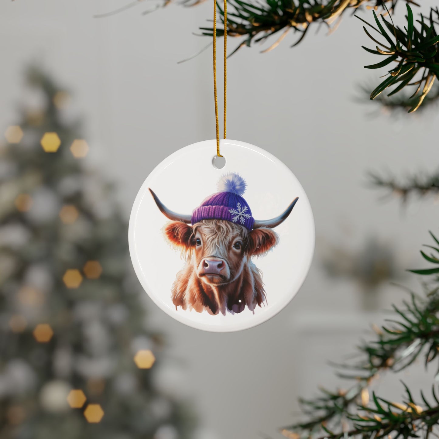 Highland Cow Christmas Ornament – Cute Farmhouse Cow Tree Decor | Rustic Holiday Gift