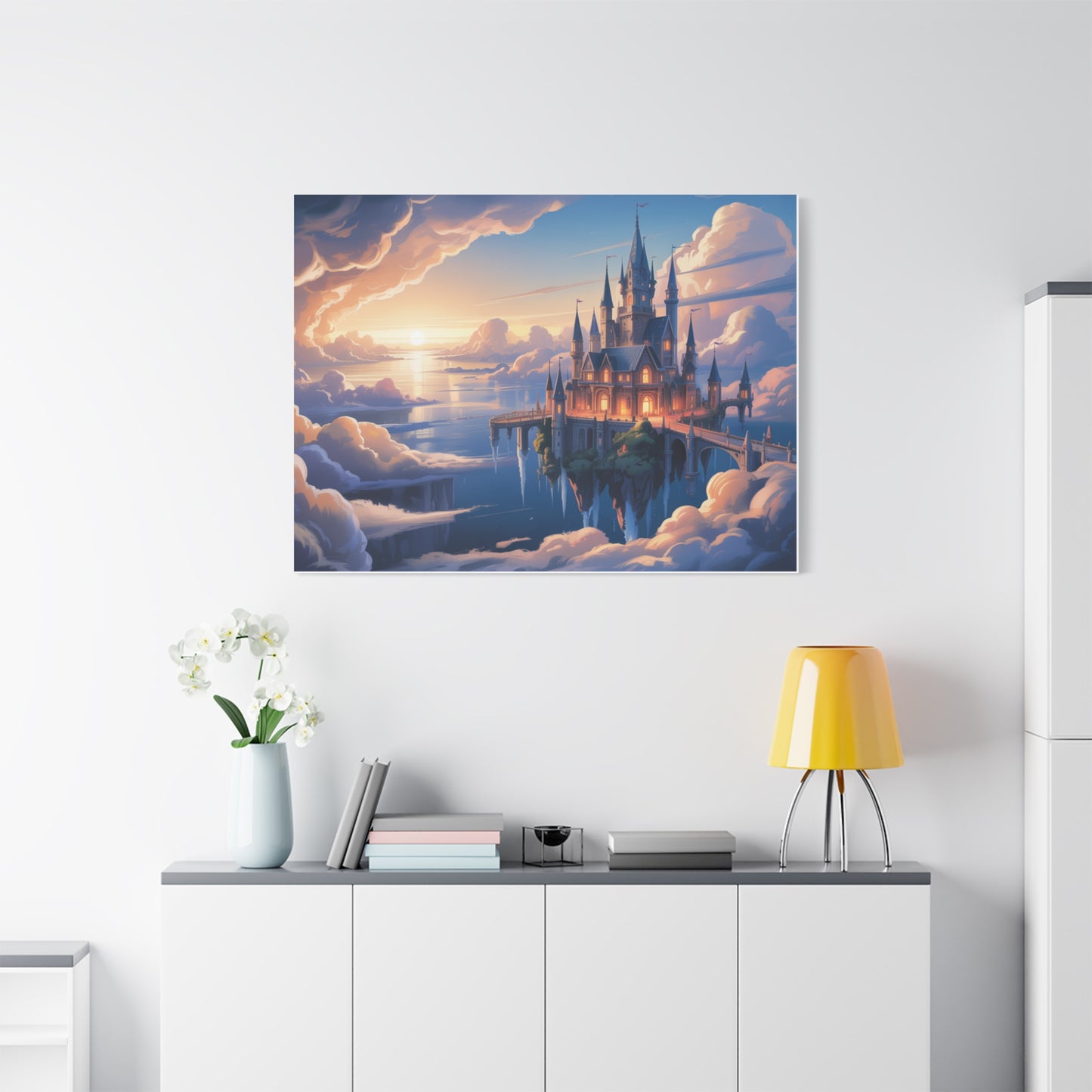 Floating Fantasy Castle Canvas Wall Art – Dreamy Sky Kingdom Landscape for Home, Office & Book Lovers