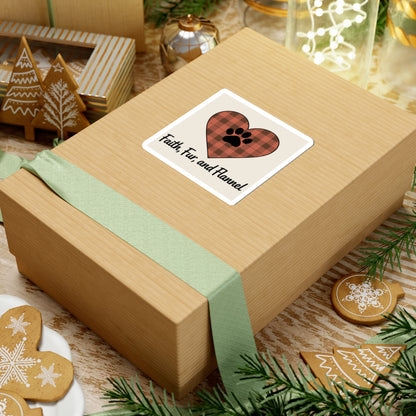 Faith Fur and Flannel Sticker – Rustic Buffalo Plaid Heart with Paw Print, Christian Pet Lover Decal, Cozy Fall Laptop Sticker