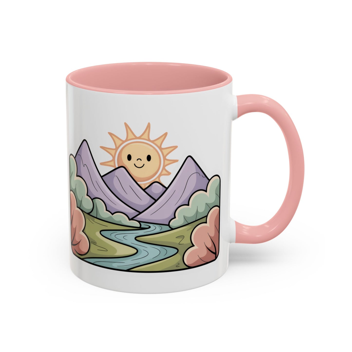 Cute Mountain Sunrise Mug, Nature Lover Coffee Mug, Happy Sun Landscape Cup, Cozy Aesthetic Mug, Outdoorsy Gift Idea