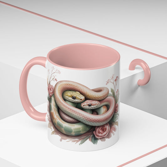 Pink Snake Love Mug | Cute Reptile Coffee Cup | Soft Aesthetic Snake Art | Animal Lover Gift | Whimsical Pink Mug