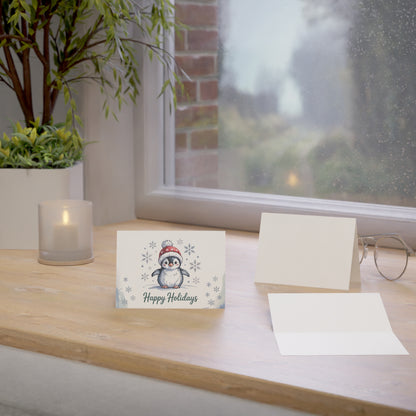 Happy Holidays Penguin Greeting Card – Cute Winter Animal Christmas Card Set for Family & Friends