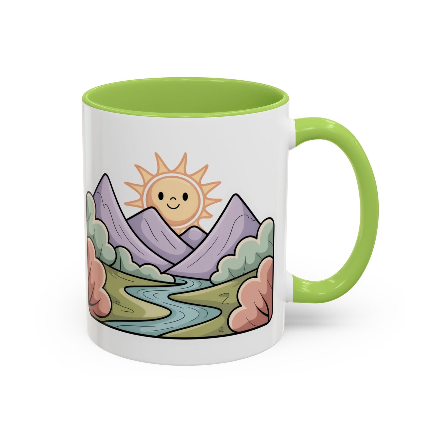 Cute Mountain Sunrise Mug, Nature Lover Coffee Mug, Happy Sun Landscape Cup, Cozy Aesthetic Mug, Outdoorsy Gift Idea