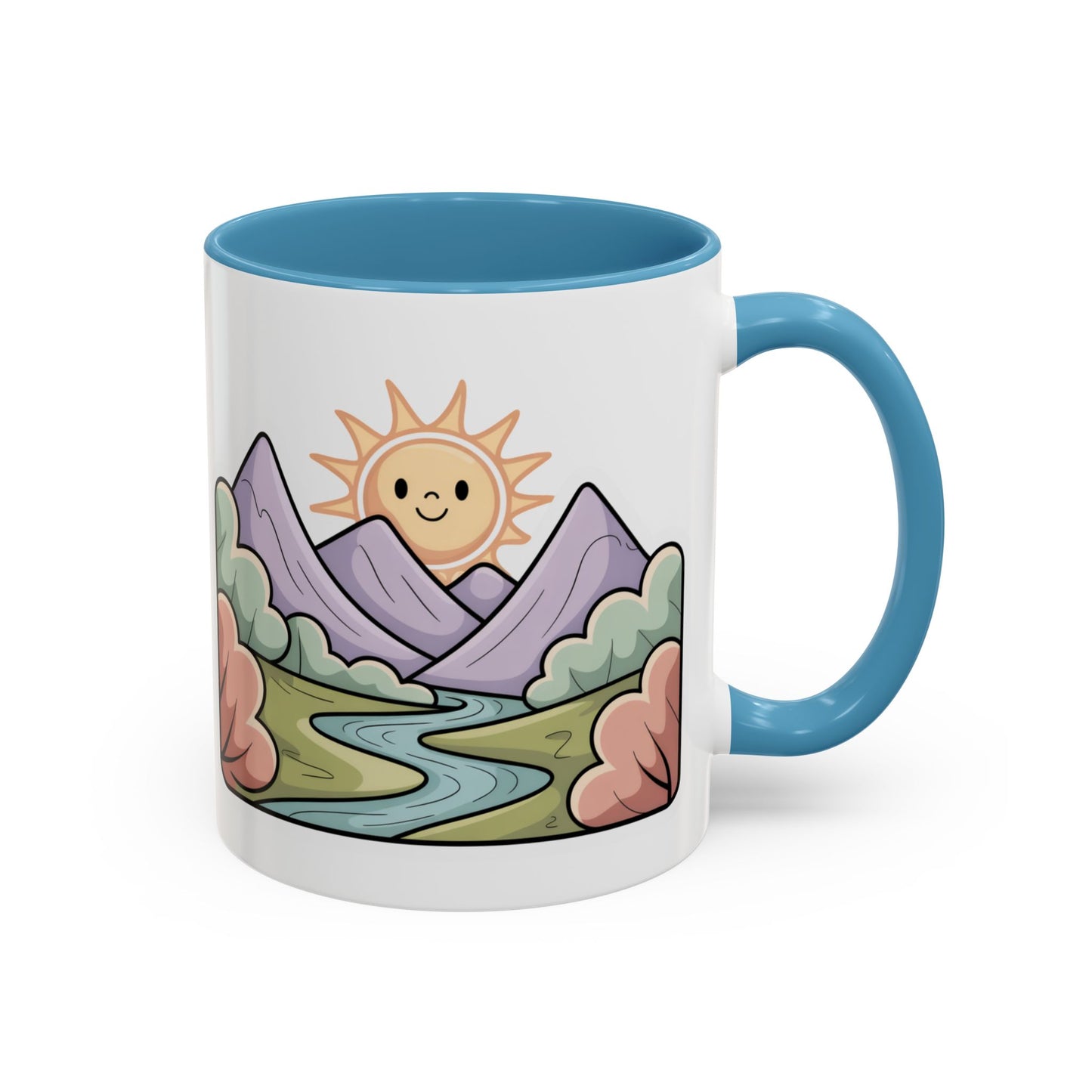 Cute Mountain Sunrise Mug, Nature Lover Coffee Mug, Happy Sun Landscape Cup, Cozy Aesthetic Mug, Outdoorsy Gift Idea