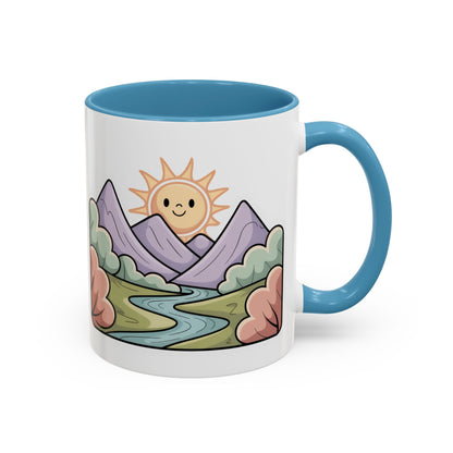 Cute Mountain Sunrise Mug, Nature Lover Coffee Mug, Happy Sun Landscape Cup, Cozy Aesthetic Mug, Outdoorsy Gift Idea