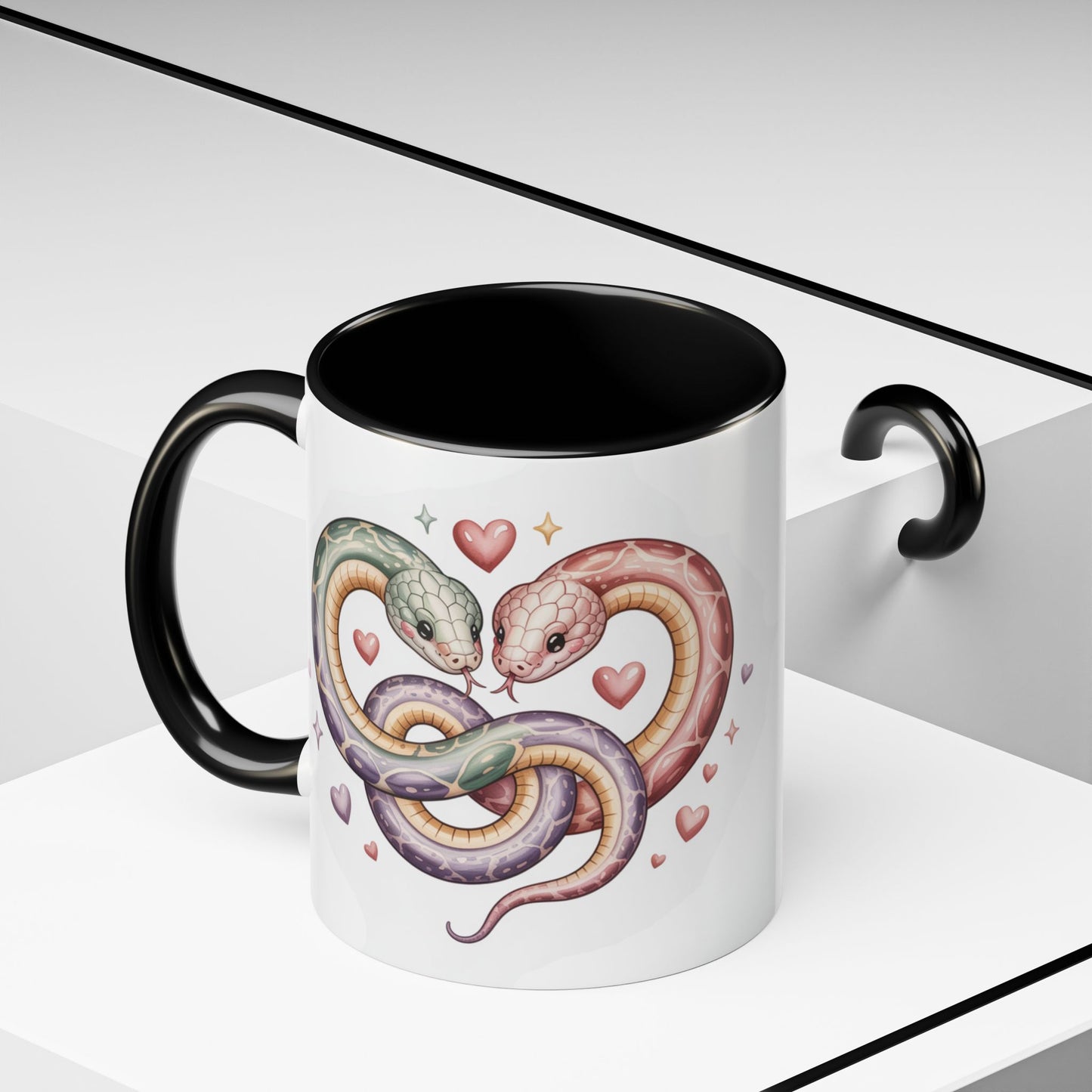 Cute Snake Love Mug | Whimsical Reptile Coffee Cup | Heart Snakes Illustration | Animal Lover Gift | Funny Cute Mug