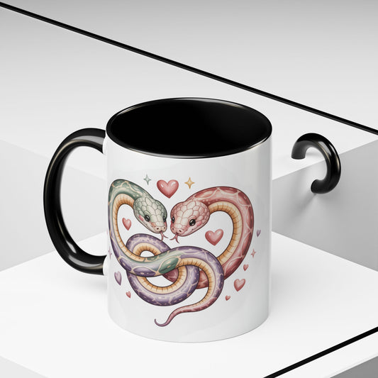Cute Snake Love Mug | Whimsical Reptile Coffee Cup | Heart Snakes Illustration | Animal Lover Gift | Funny Cute Mug