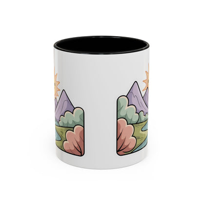 Cute Mountain Sunrise Mug, Nature Lover Coffee Mug, Happy Sun Landscape Cup, Cozy Aesthetic Mug, Outdoorsy Gift Idea