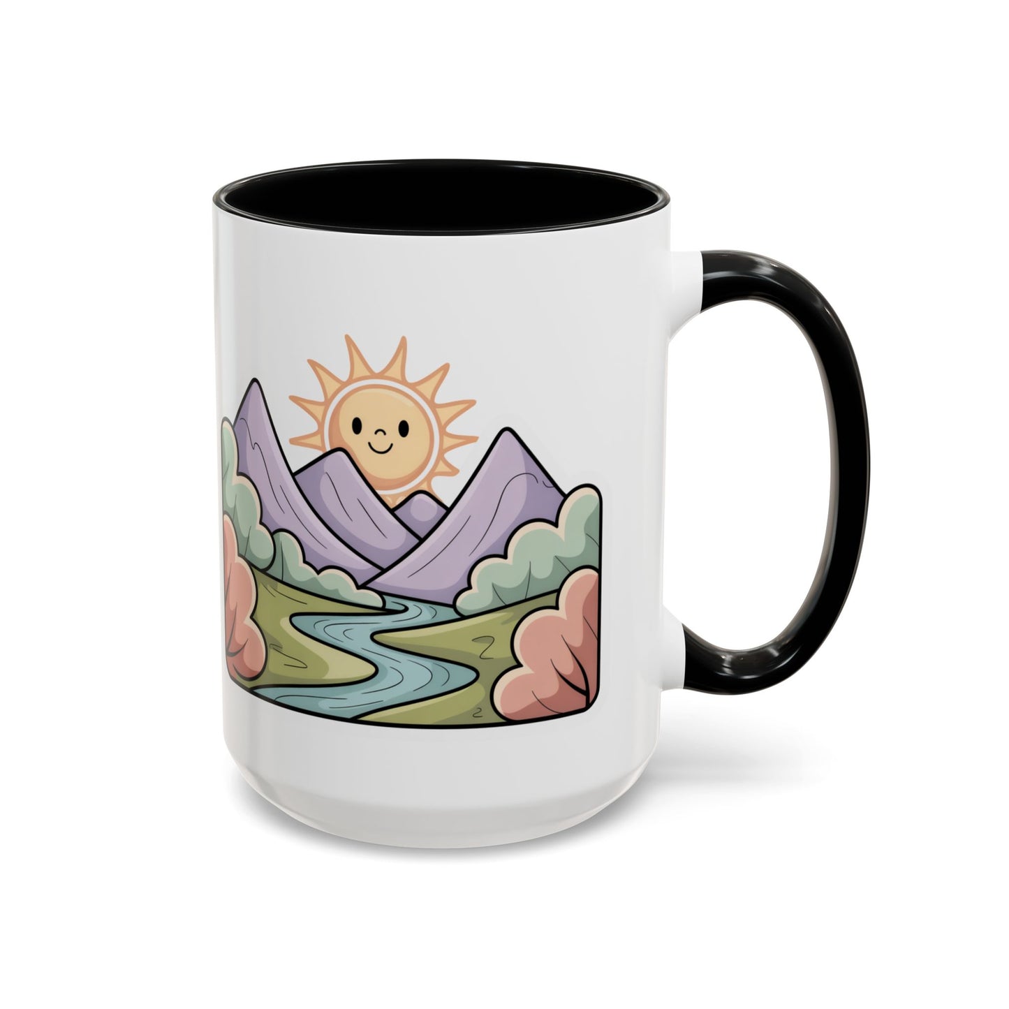 Cute Mountain Sunrise Mug, Nature Lover Coffee Mug, Happy Sun Landscape Cup, Cozy Aesthetic Mug, Outdoorsy Gift Idea