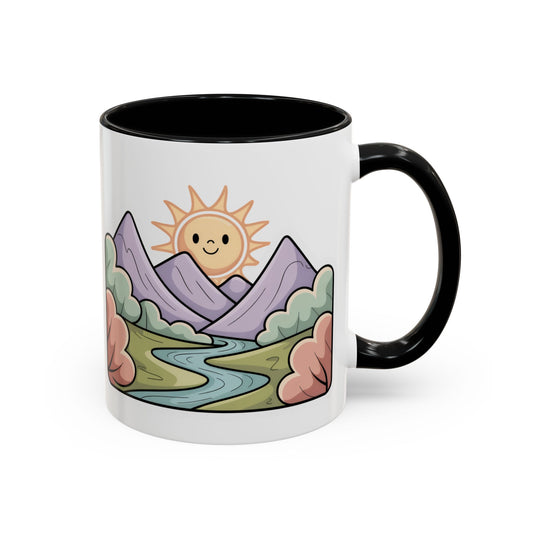 Cute Mountain Sunrise Mug, Nature Lover Coffee Mug, Happy Sun Landscape Cup, Cozy Aesthetic Mug, Outdoorsy Gift Idea