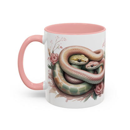 Pink Snake Love Mug | Cute Reptile Coffee Cup | Soft Aesthetic Snake Art | Animal Lover Gift | Whimsical Pink Mug