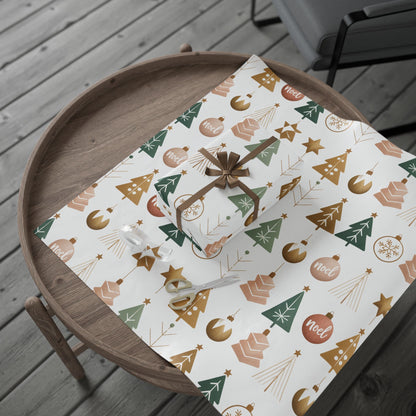 Minimalist Christmas Gift Wrap – Modern Tree & Ornament Pattern | Holiday Wrapping Paper