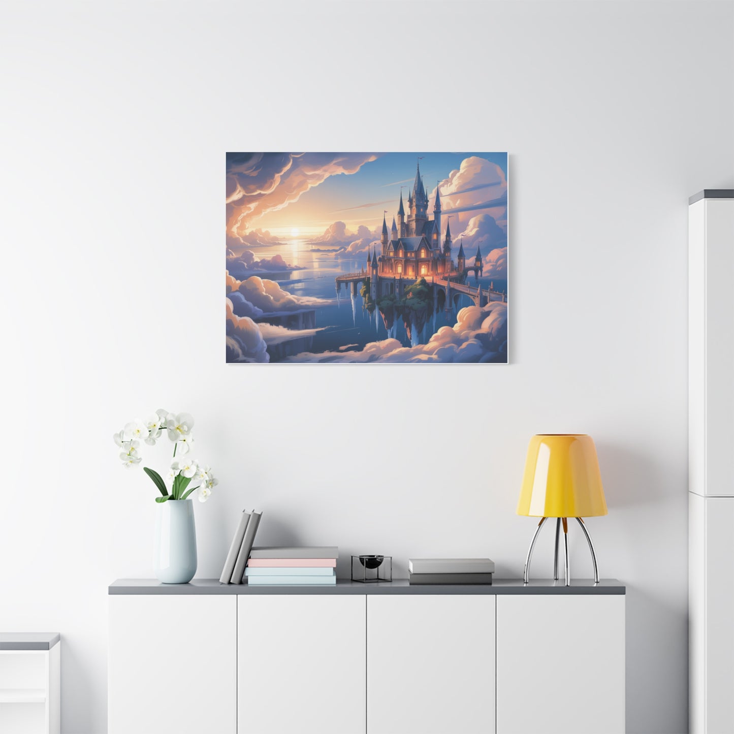 Floating Fantasy Castle Canvas Wall Art – Dreamy Sky Kingdom Landscape for Home, Office & Book Lovers