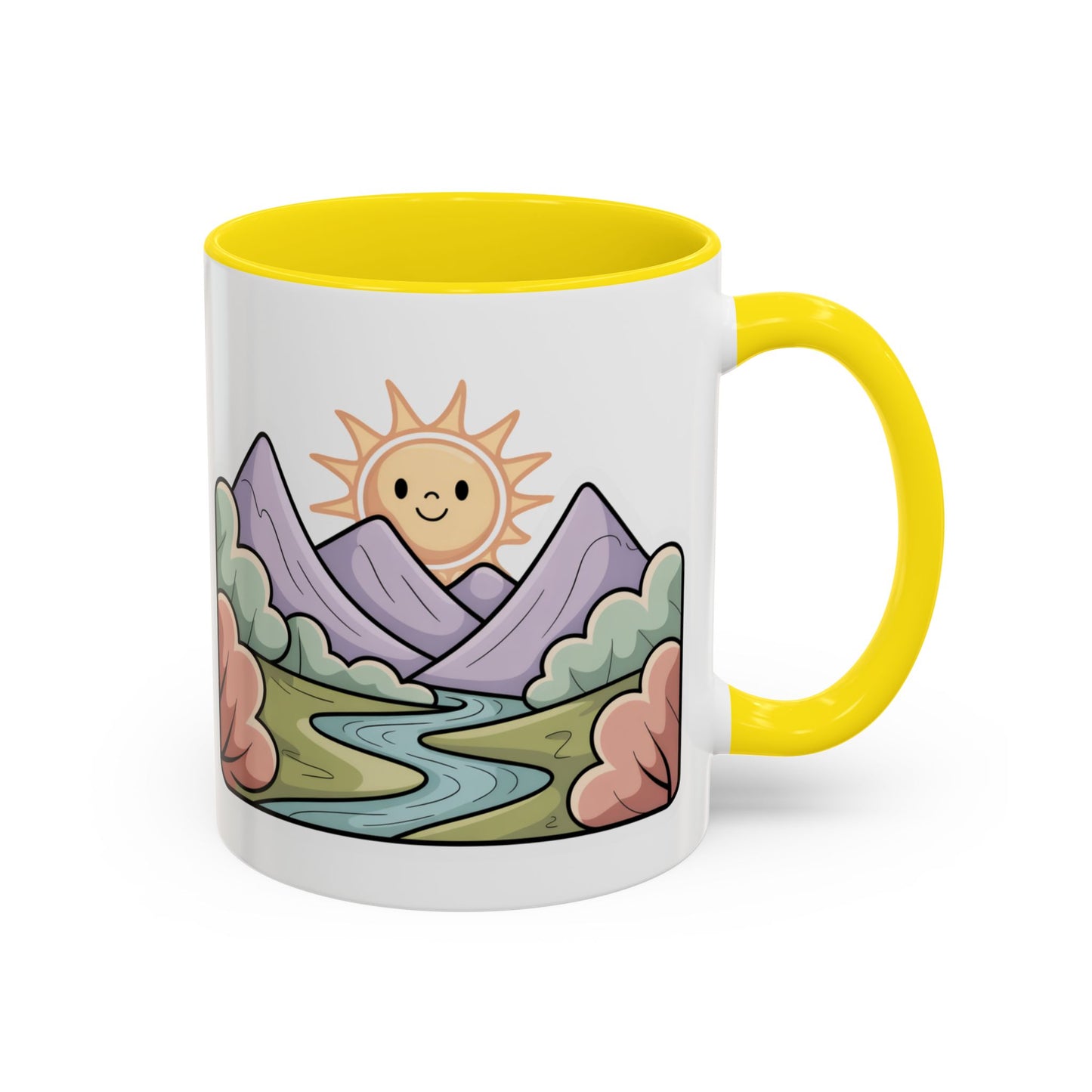 Cute Mountain Sunrise Mug, Nature Lover Coffee Mug, Happy Sun Landscape Cup, Cozy Aesthetic Mug, Outdoorsy Gift Idea
