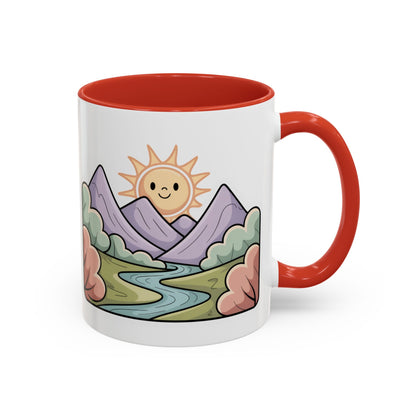 Cute Mountain Sunrise Mug, Nature Lover Coffee Mug, Happy Sun Landscape Cup, Cozy Aesthetic Mug, Outdoorsy Gift Idea