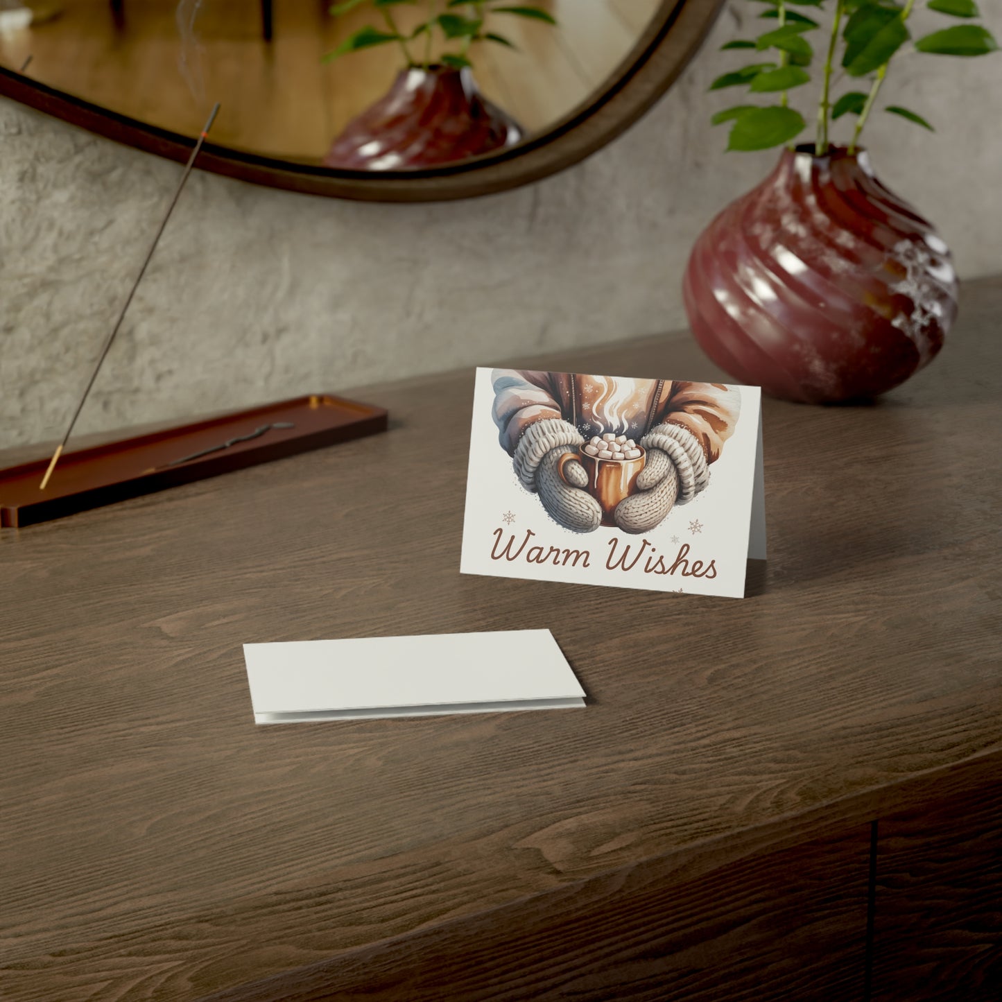 Warm Wishes Winter Greeting Card – Cozy Hot Cocoa Holiday Card for Christmas or Winter Gift Giving
