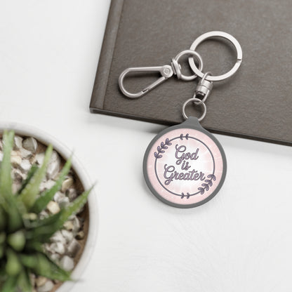 God Is Greater Keychain – Christian Floral Faith Key Ring | Inspirational Gift for Women