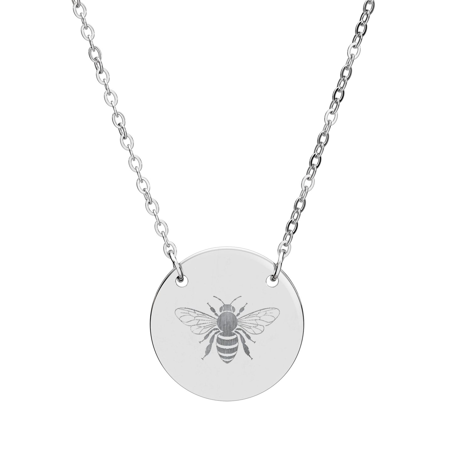 Bee Engraved Circle Necklace, Minimalist Bee Jewelry, Nature Lover Gift, Gold Silver Black Pendant Necklace, Meaningful Everyday Jewelry
