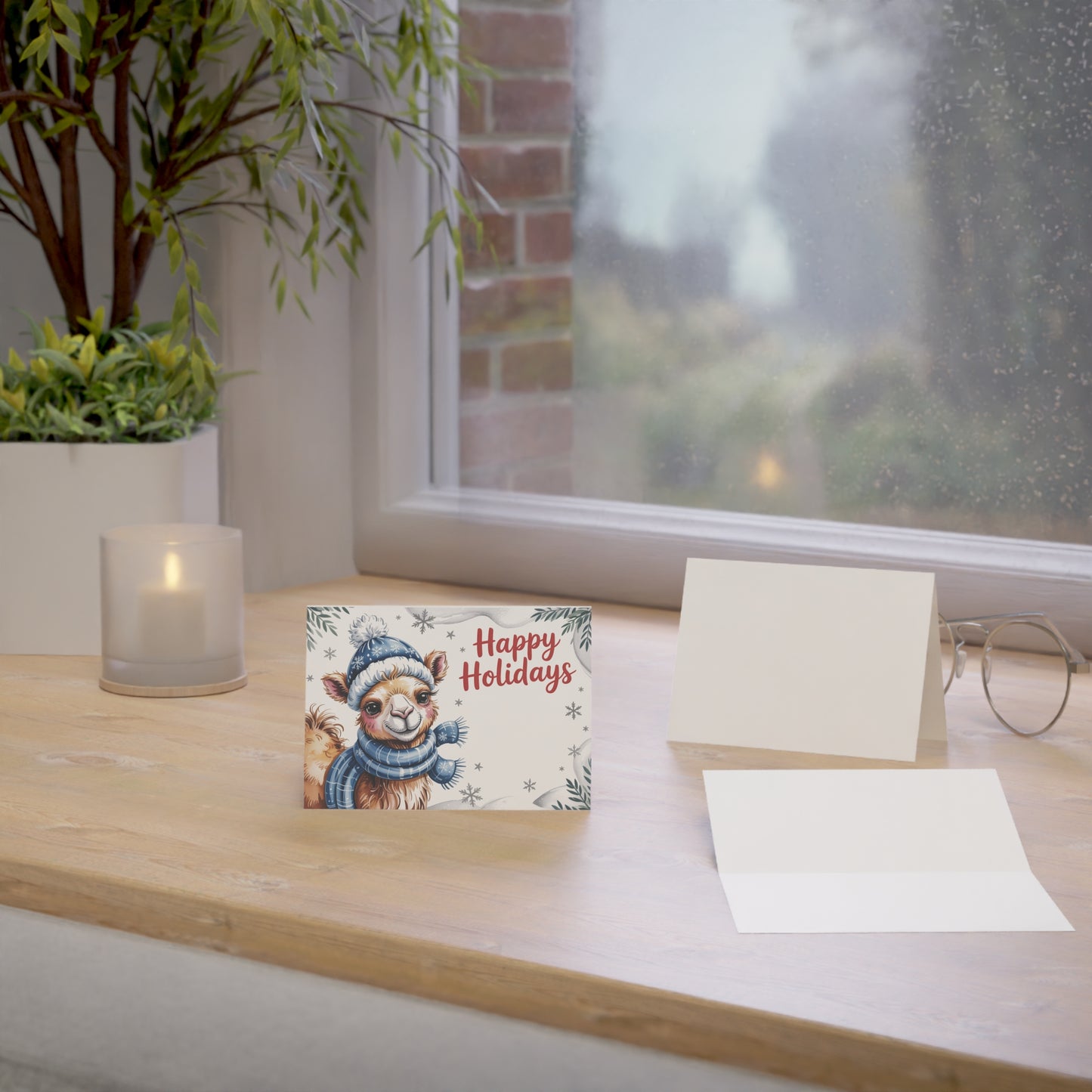 Adorable Camel holiday cards with cozy winter charm. Send festive cheer with this cute Christmas greeting card set.