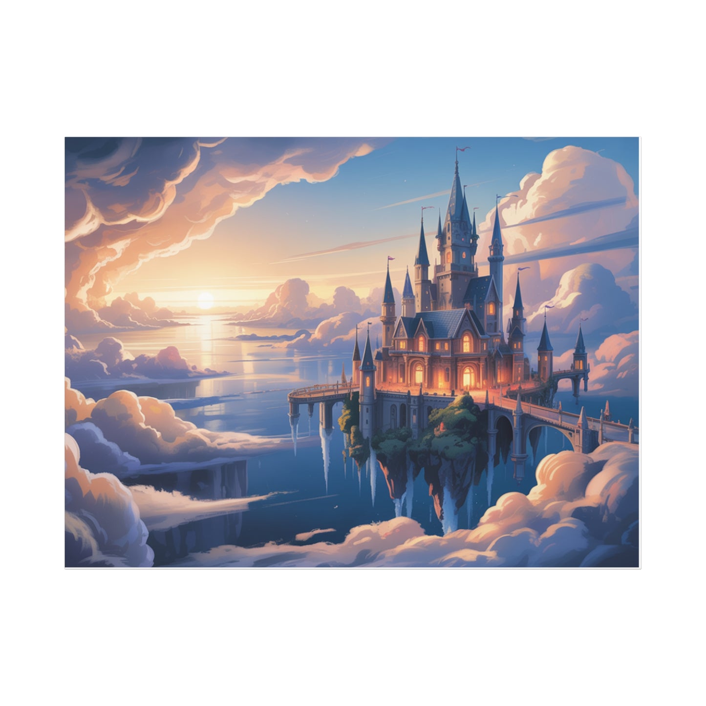 Floating Fantasy Castle Canvas Wall Art – Dreamy Sky Kingdom Landscape for Home, Office & Book Lovers