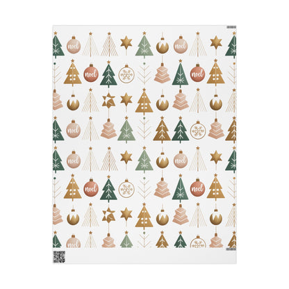 Minimalist Christmas Gift Wrap – Modern Tree & Ornament Pattern | Holiday Wrapping Paper