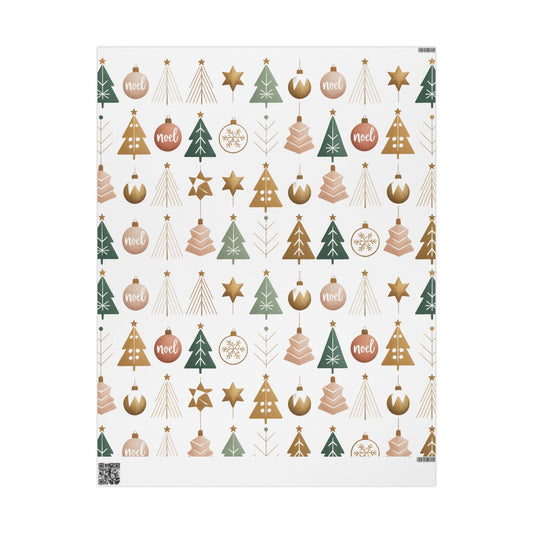 Minimalist Christmas Gift Wrap – Modern Tree & Ornament Pattern | Holiday Wrapping Paper