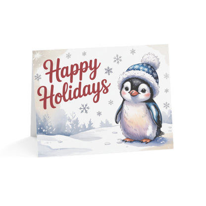 Happy Holidays Penguin Greeting Card – Cute Winter Christmas Card Set for Animal Lovers
