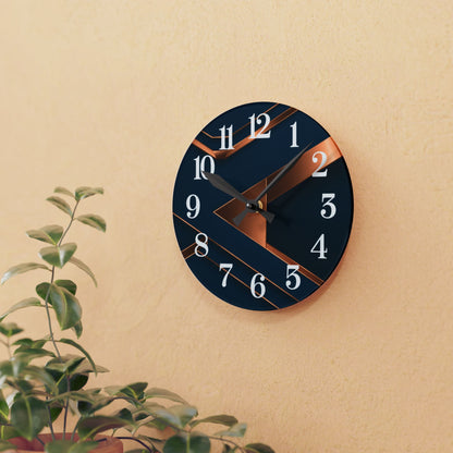 Modern Navy & Copper Wall Clock – Geometric Round Clock for Office or Home Decor