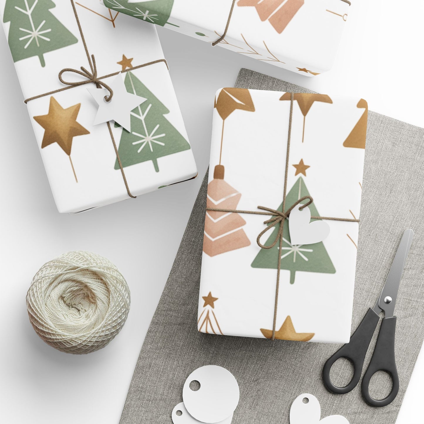 Minimalist Christmas Gift Wrap – Modern Tree & Ornament Pattern | Holiday Wrapping Paper