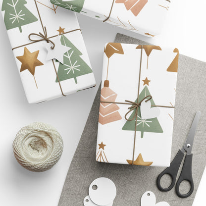 Minimalist Christmas Gift Wrap – Modern Tree & Ornament Pattern | Holiday Wrapping Paper