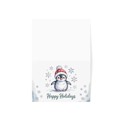 Happy Holidays Penguin Greeting Card – Cute Winter Animal Christmas Card Set for Family & Friends