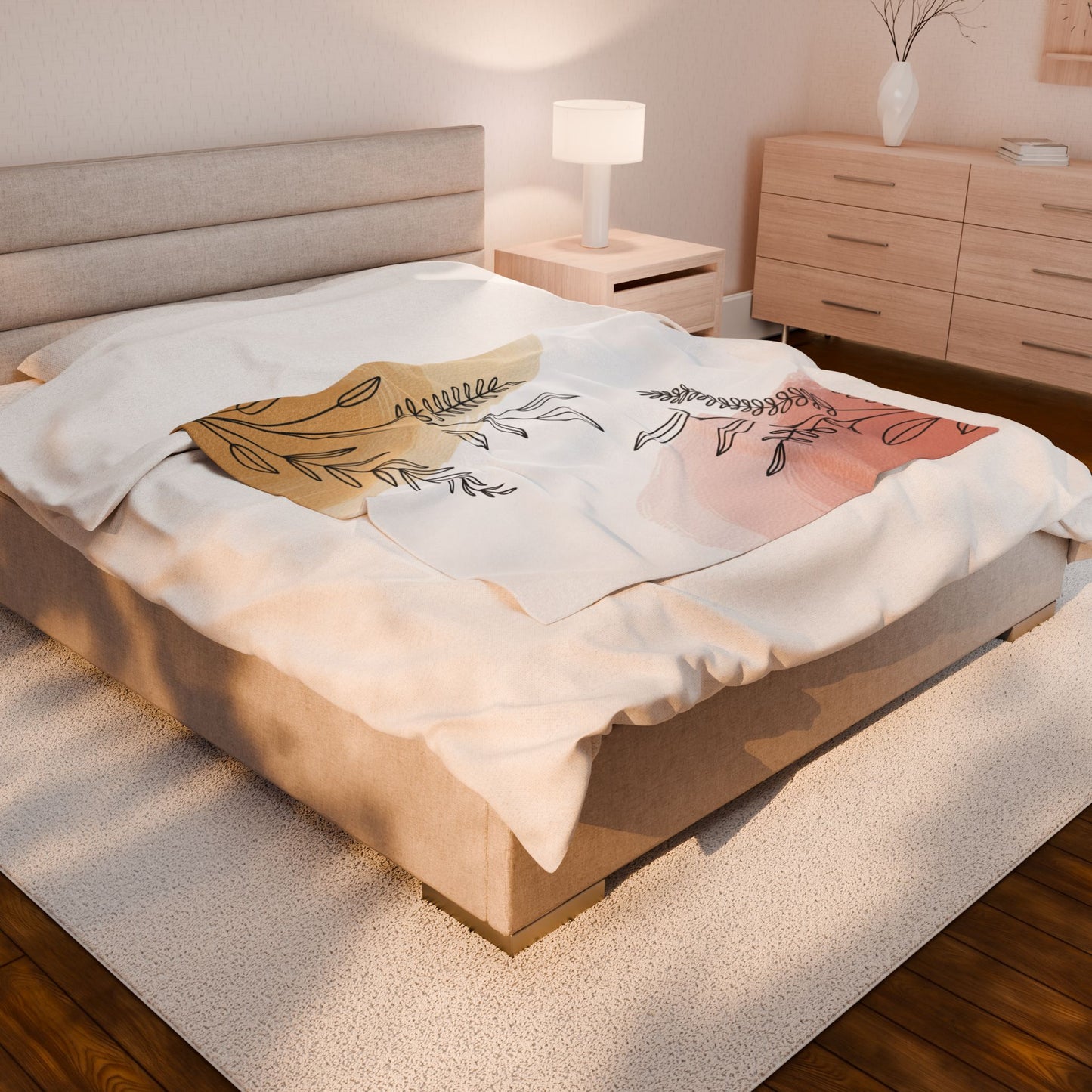 Minimalist Botanical Throw Blanket – Modern Leaf Design Cozy Neutral Home Decor Gift