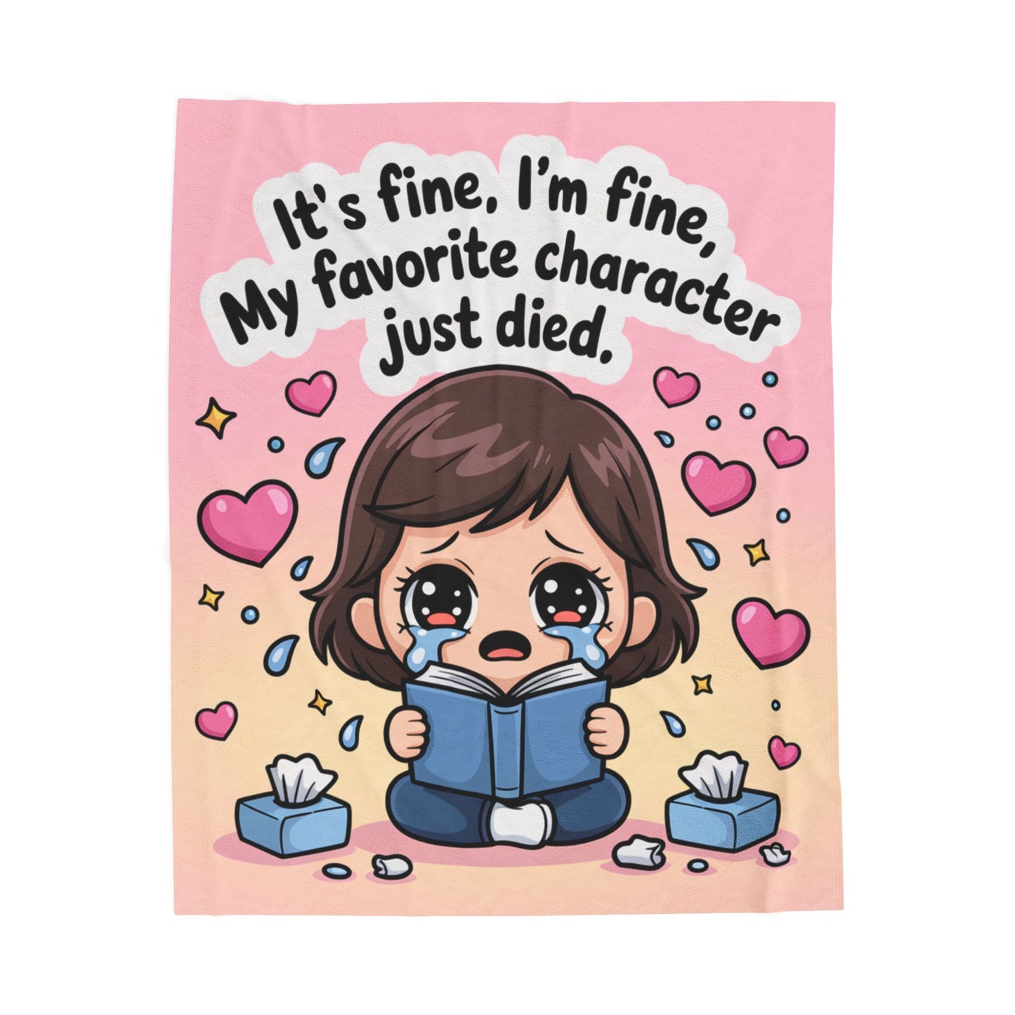 Funny Velveteen Plush Throw Blanket – “My Favorite Character Just Died” Cozy Fandom Gift