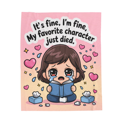 Funny Velveteen Plush Throw Blanket – “My Favorite Character Just Died” Cozy Fandom Gift