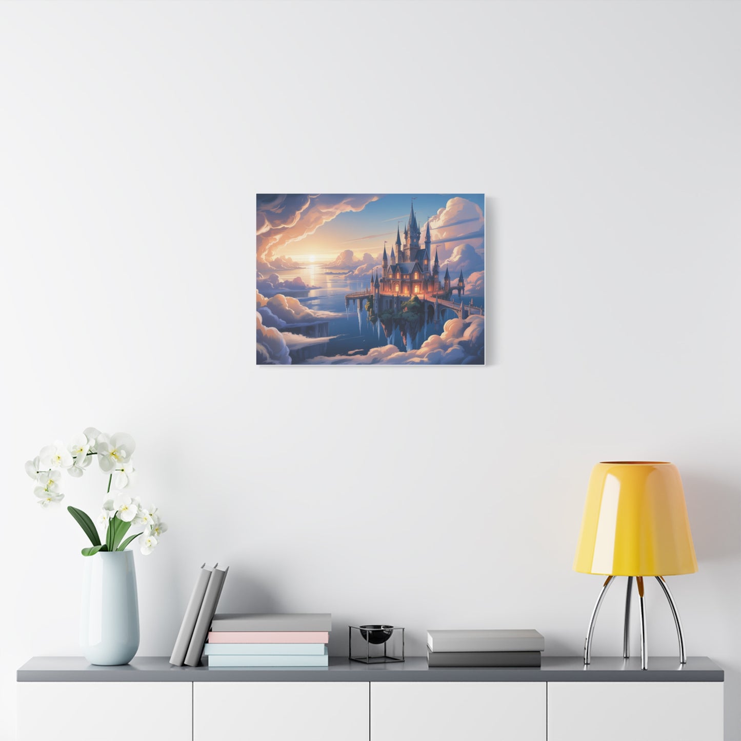 Floating Fantasy Castle Canvas Wall Art – Dreamy Sky Kingdom Landscape for Home, Office & Book Lovers