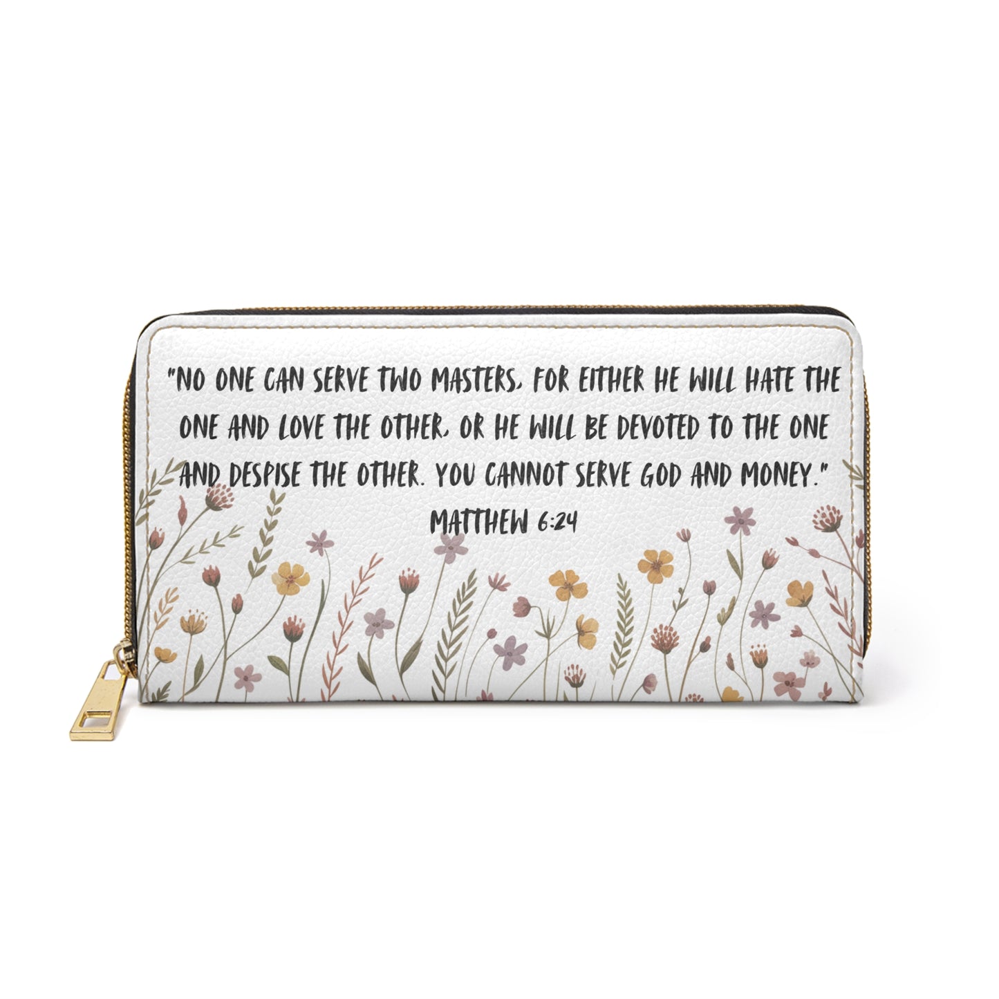Christian Floral Scripture Wallet – Matthew 6:24 Verse Zipper Clutch | Faith Gift for Women